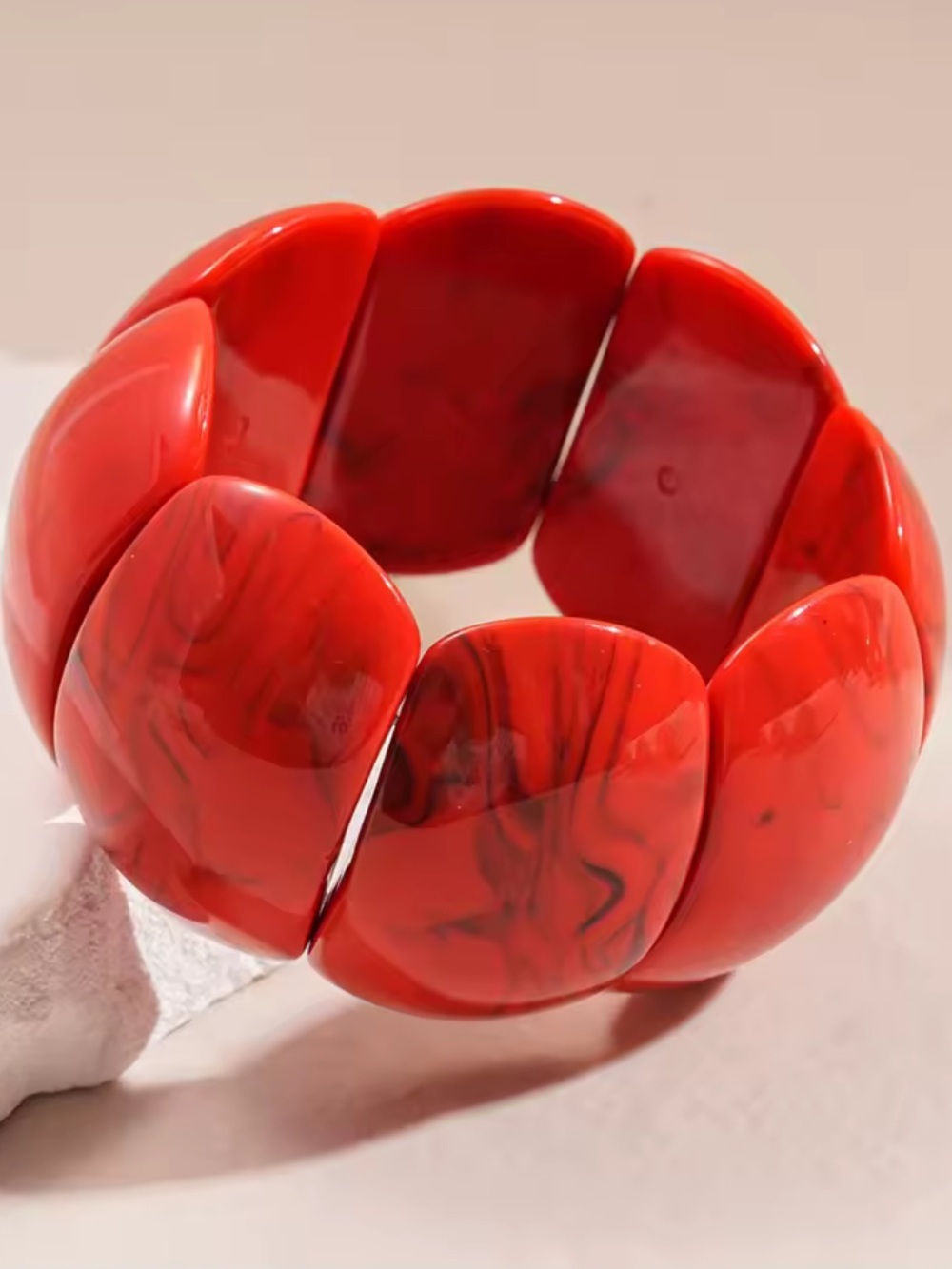 Red Marbled Resin Stretch Bracelet
